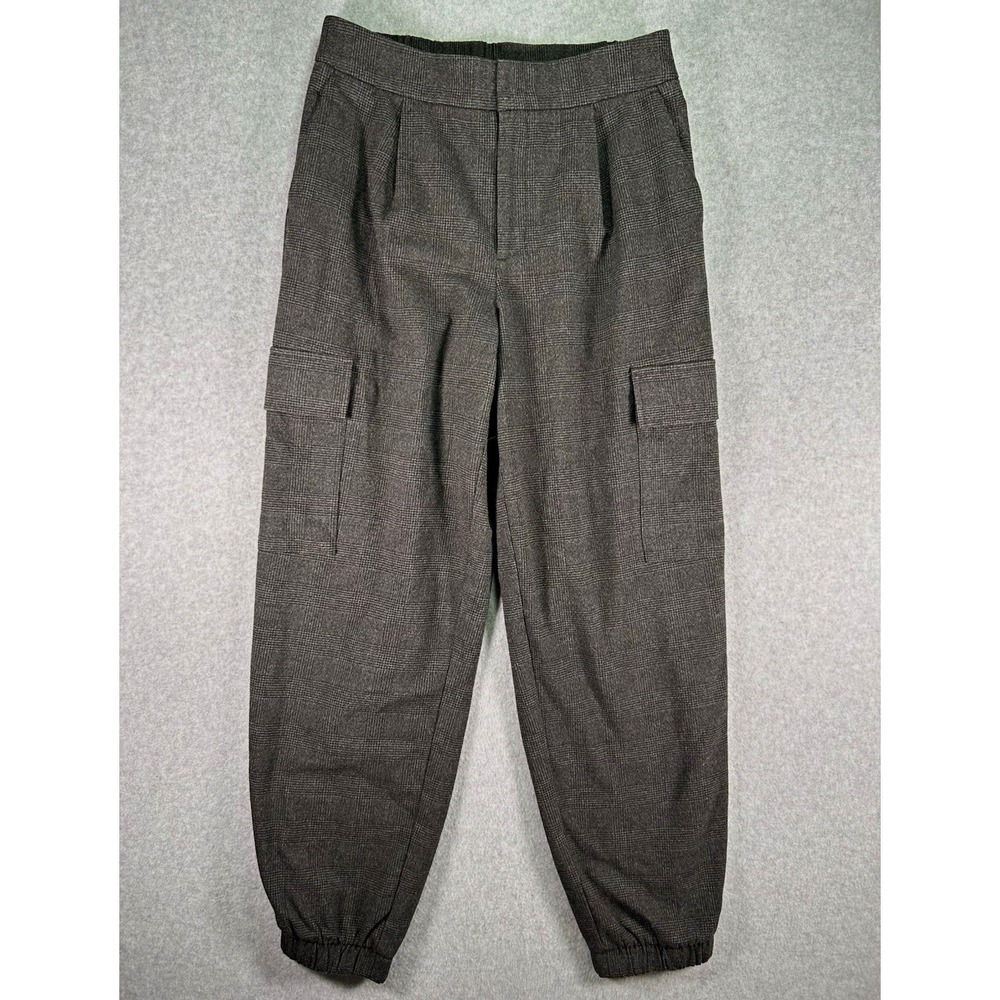 A New Day Jogger Pants Womens 6 Gray Plaid Pleated Woven Tapered Pockets